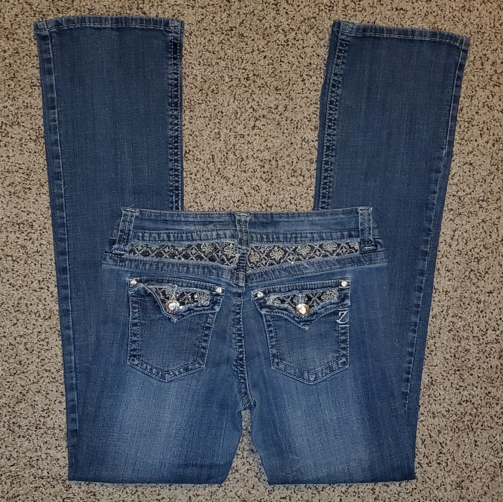 Zipper Premium Distressed Bling Denim Slim Boot Cut Stretch Jeans